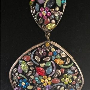 Antique Gold Multicolor Crystal Necklace and Earring Set